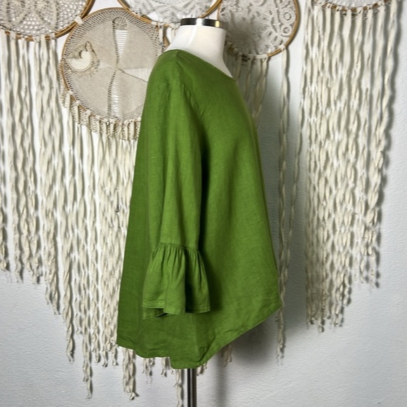 Bryn Walker Fran Round Neck 3/$ Bell Ruffle Sleeve Hi/Low Hemline Linen Shirt L - Picture 4 of 10